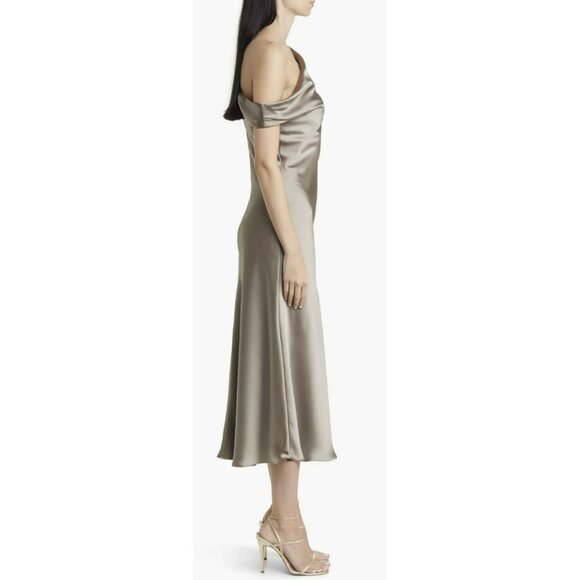 Amsale $360 Satin Midi One Shoulder Formal Dress Size 2 NWT - Picture 2 of 8